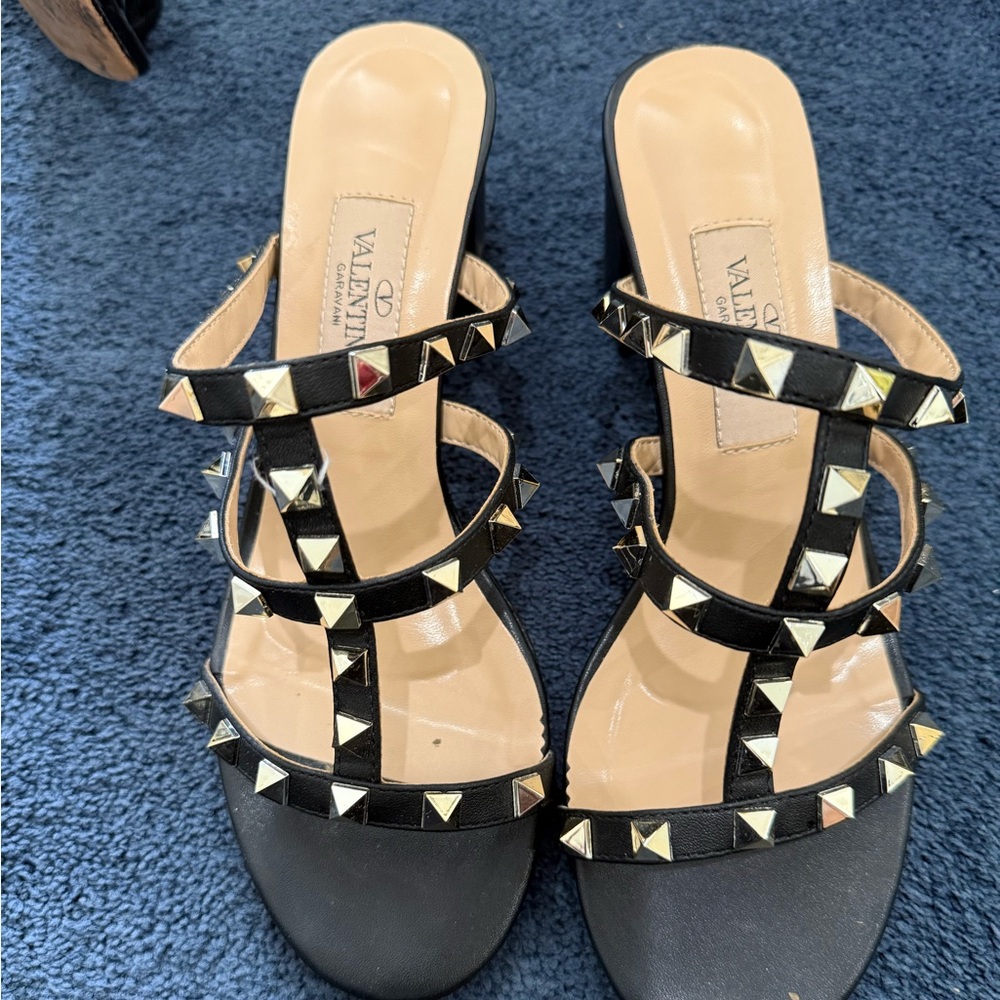 Valentino Black Sandals with Gold Studs